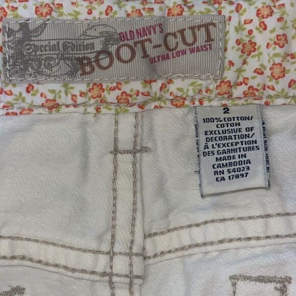 Old Navy Special Edition Pants Women’s Sz 2 Super Low Waist Bootcut White Patch - Picture 2 of 16